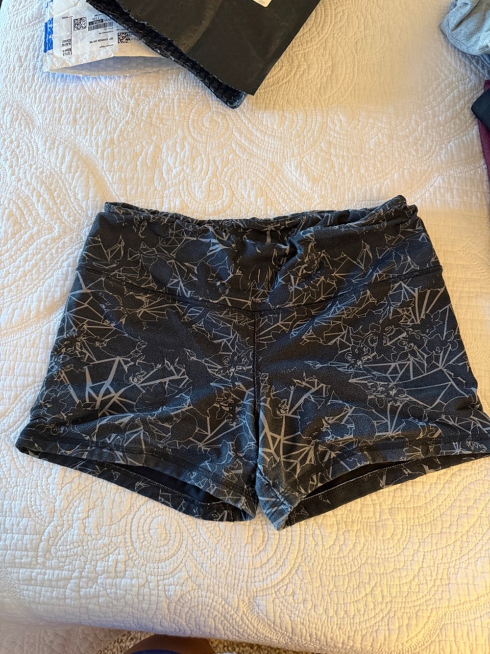 Fleo Black Athletic Shorts with Gray Geometric Print